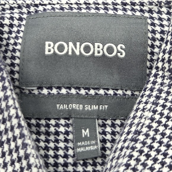 Bonobos Flannel Shirt Men's Medium Blue Houndstooth Slim Fit Button Down Soft - Picture 6 of 9